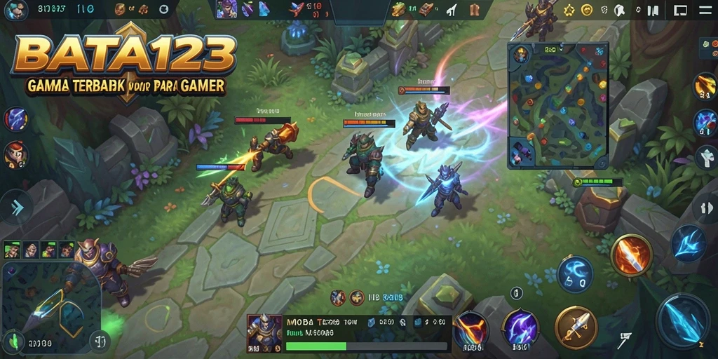 Screenshot utama BATA123 menampilkan pertarungan seru dalam arena MOBA.