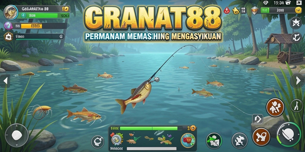 Tampilan permainan GRANAT88 saat memancing di lokasi indah.
