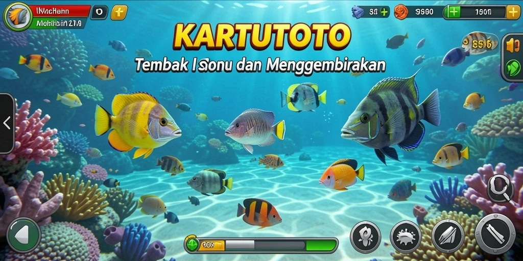 Screenshot menunjukkan aksi seru menembak ikan di KARTUTOTO.