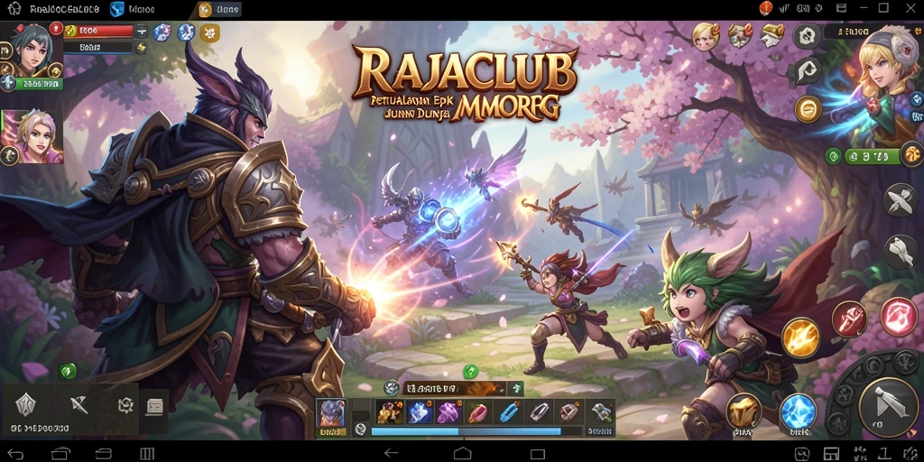 Screenshot utama RAJACLUB menampilkan aksi seru dalam pertempuran MMORPG.