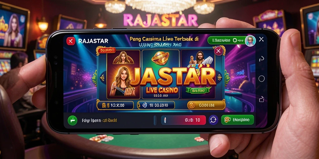 Screenshot menunjukkan gameplay Live Casino dengan dealer langsung dan interaksi pemain.