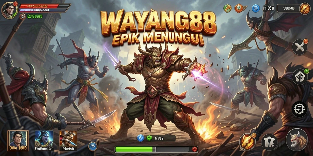 Tangkapan layar utama WAYANG88 menampilkan aksi pertempuran yang mendebarkan.