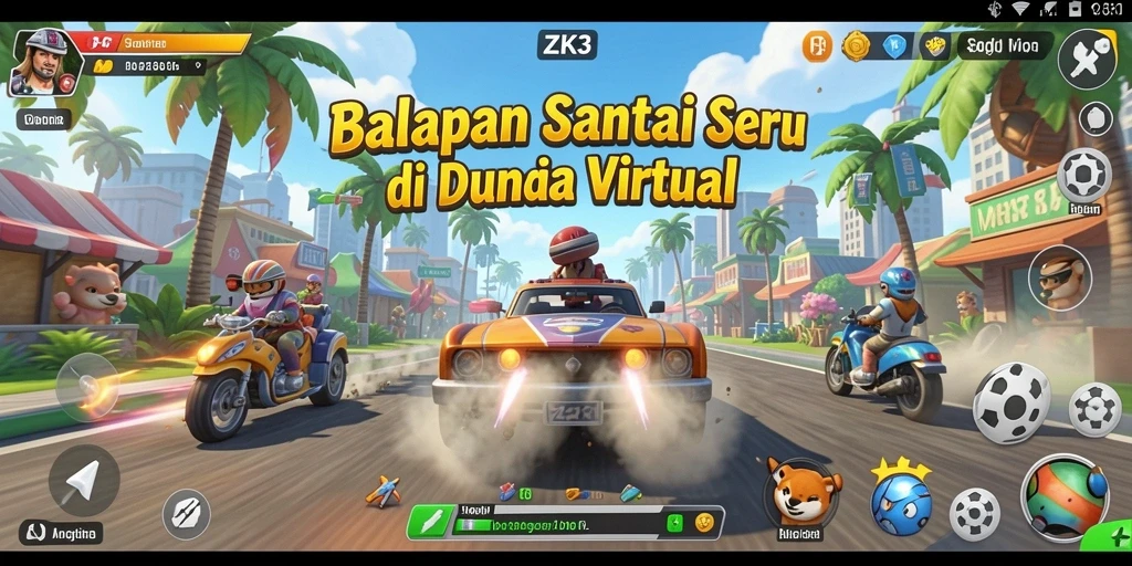 Tangkapan layar menunjukkan aksi balapan seru di ZK3 dengan kendaraan berkualitas tinggi.